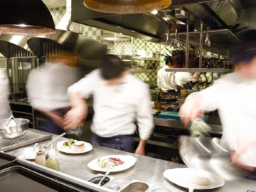 Overly busy restaurant kitchen.
