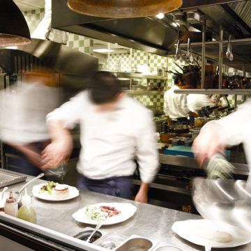 Overly busy restaurant kitchen.