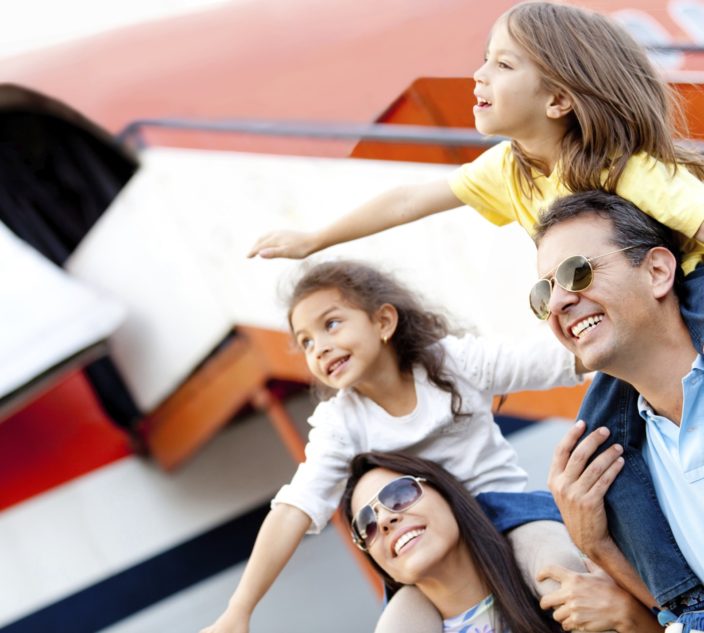 Family traveling by airplane