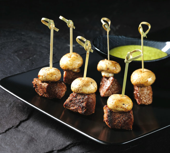 Steak mushroom skewers