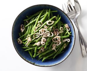 Green brans with crispy shallots.