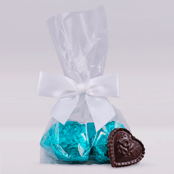 Amanda's Own Valentine's Day chocolate hearts, wrapped in teal foil.
