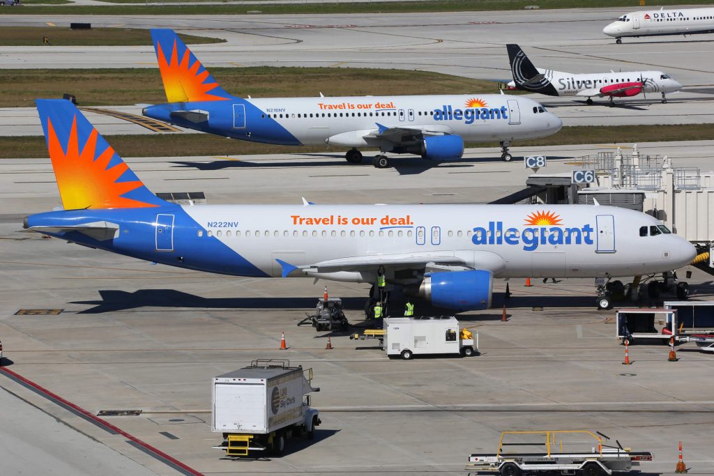 Fort Lauderdale, United States - February 17, 2016: Allegiant Air airplanes taxi at Fort Lauderdale Airport (FLL) in the United States. Allegiant Air is an American low-cost airline with its headquarters in Las Vegas.